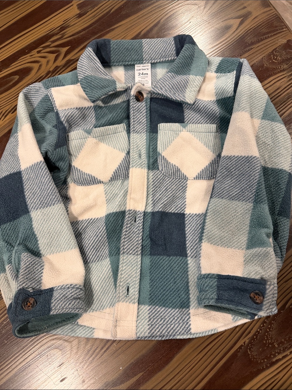 Carter's Plaid Fleece Shirt Jacket - Teal, Navy & Cream, w green